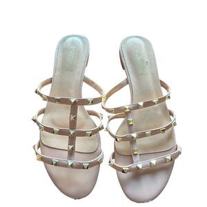 Flat studded sandals sz 10 silver/nude rockstuds